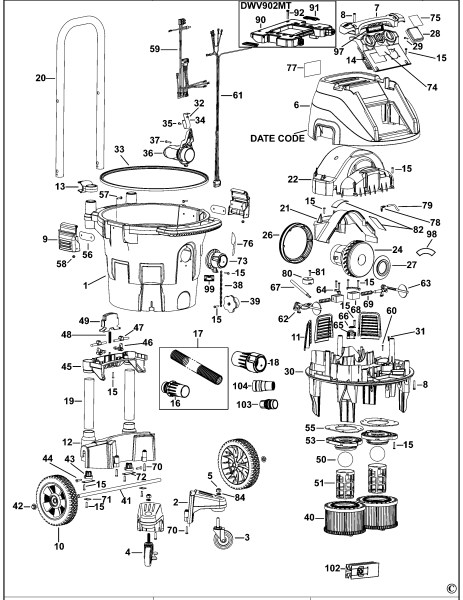 DEWALT Ersatzteile STAUBABSAUGER DWV902M Typ: 2 QS