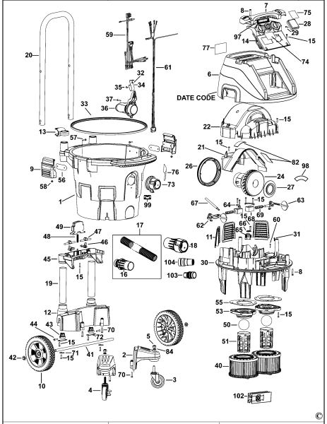 DEWALT Ersatzteile STAUBABSAUGER DWV902L Typ: 13 QS