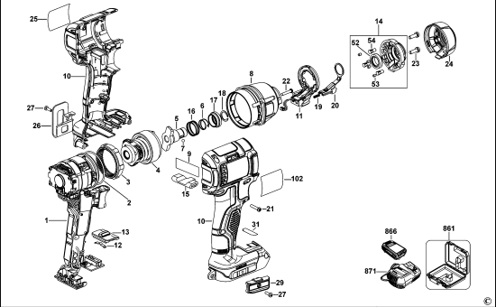 DEWALT Ersatzteile SCHLAGSCHRAUBER DCF825 Typ: 10 QW