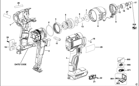 DEWALT Ersatzteile SCHLAGSCHRAUBER DCF836 Typ: 10 QW