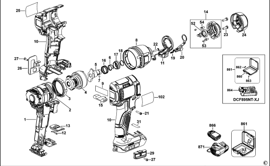 DEWALT Ersatzteile SCHLAGSCHRAUBER DCF895 Typ: 10 QW