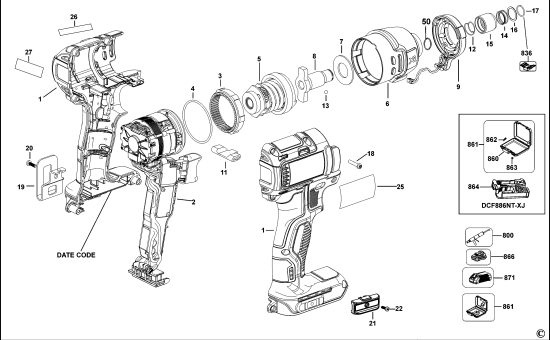 DEWALT Ersatzteile SCHLAGSCHRAUBER DCF886 Typ: 10 QW