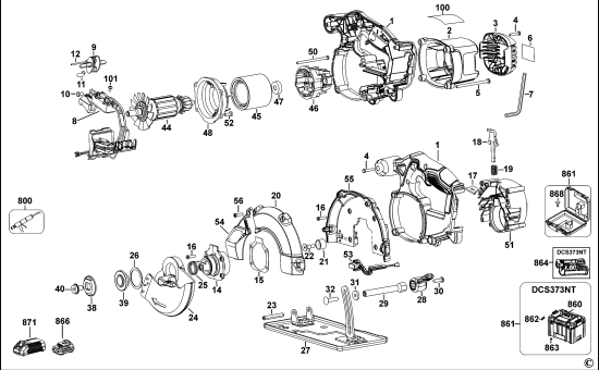 DEWALT Ersatzteile AKKU HANDKREISSÄGE DCS373 Typ: 2 QW