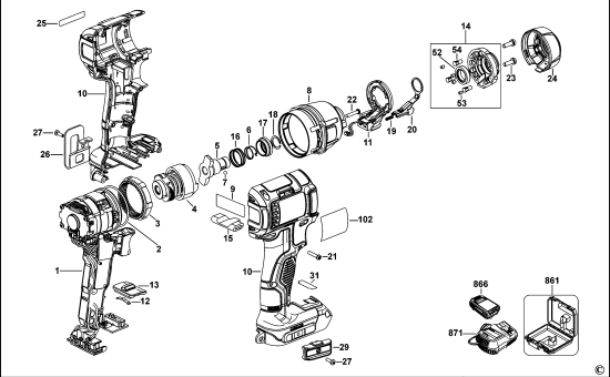 DEWALT Ersatzteile SCHLAGSCHRAUBER DCF825 Typ: 2 XJ