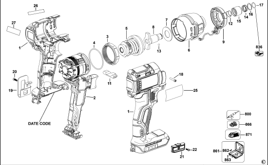 DEWALT Ersatzteile SCHLAGSCHRAUBER DCF886 Typ: 2 QW