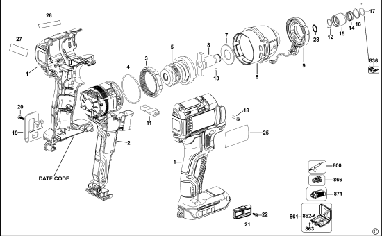 DEWALT Ersatzteile SCHLAGSCHRAUBER DCF886 Typ: 11 QW