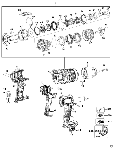 DEWALT Ersatzteile AKKU-BOHRMASCHINE DCD732 Typ: 11 QW