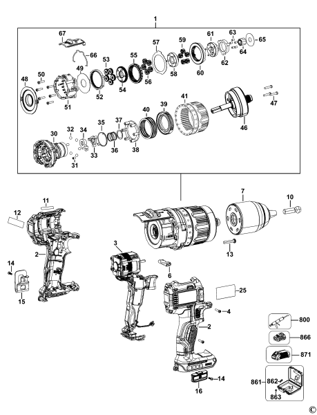 DEWALT Ersatzteile AKKU-BOHRMASCHINE DCD737 Typ: 2 XJ