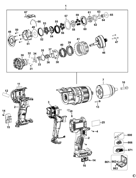 DEWALT Ersatzteile AKKU SCHRAUBER DCD795 Typ: 11 QW