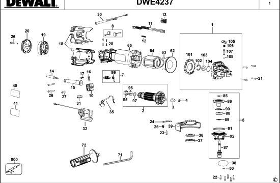 DEWALT Ersatzteile KLEINER WINKELSCHLEIFER DWE4237 Typ: 1 QS