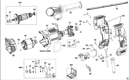 DEWALT Ersatzteile DREHHAMMER D25134 Typ: 10 QS
