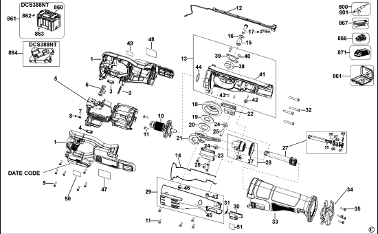 DEWALT Ersatzteile AKKU SÄBELSÄGE DCS388 Typ: 1 QW