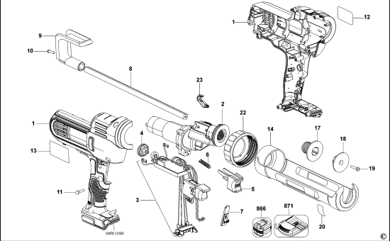DEWALT Ersatzteile KARTUSCHENPISTOLE DCE560D1 Typ: 1 QW