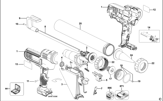 DEWALT Ersatzteile KARTUSCHENPISTOLE DCE580D1 Typ: 1 QW