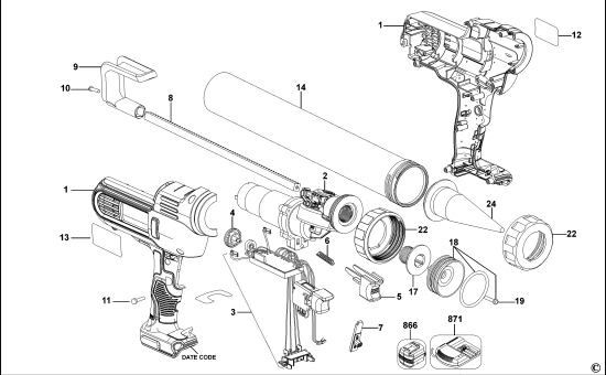 DEWALT Ersatzteile KARTUSCHENPISTOLE DCE571D1 Typ: 1 QW