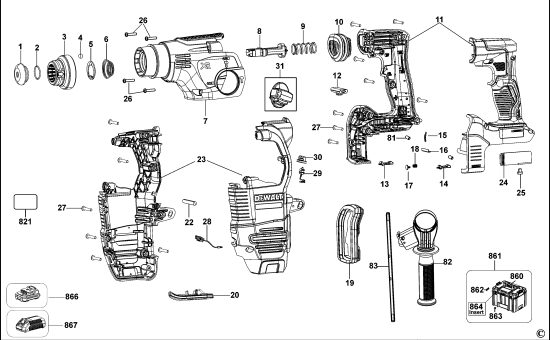 DEWALT Ersatzteile BOHRHAMMER DCH283 Typ: 1 QW