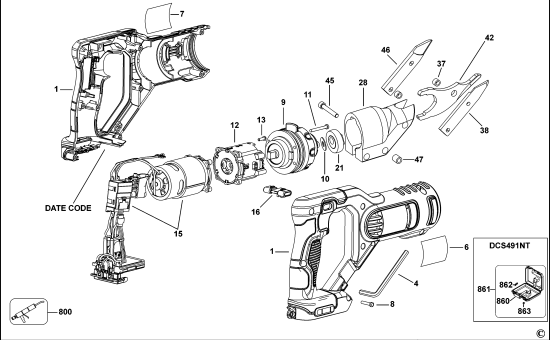DEWALT Ersatzteile AKKU-SCHERE DCS491 Typ: 1 QW