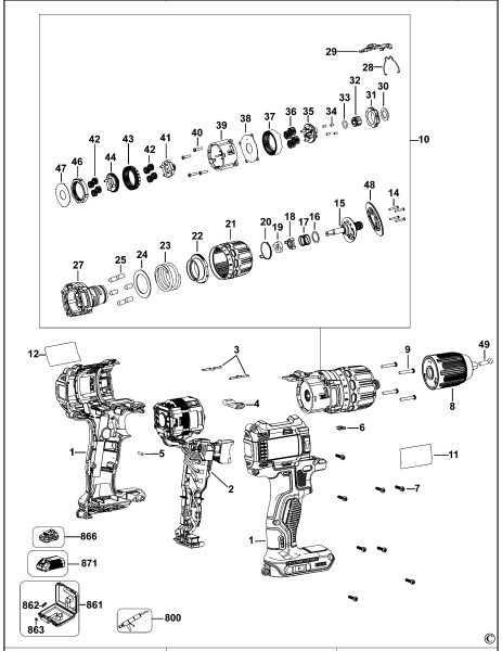 DEWALT Ersatzteile BOHRHAMMER DCD778 Typ: 1 QW