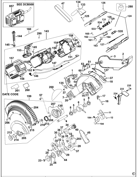 DEWALT Ersatzteile GEHRUNGSSÄGE DHS780 Typ: 20 QS