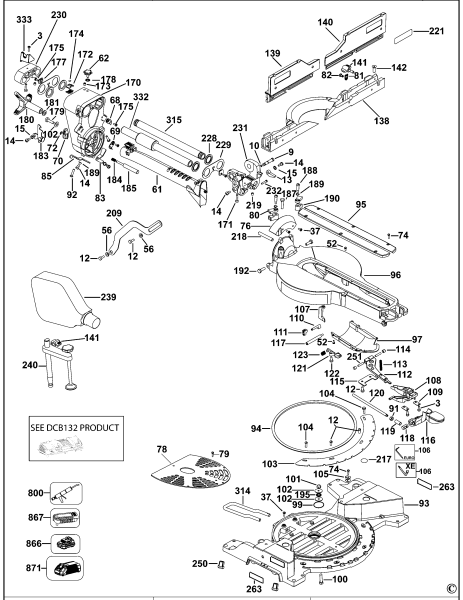 DEWALT Ersatzteile GEHRUNGSSÄGE DHS780 Typ: 20 QS