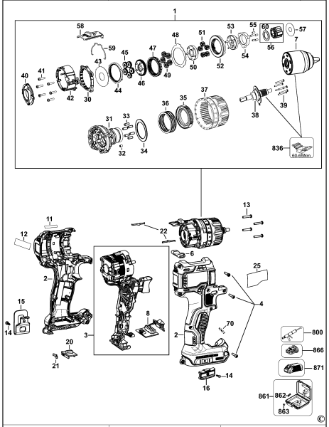 DEWALT Ersatzteile AKKU SCHRAUBER DCD791 Typ: 10 QW