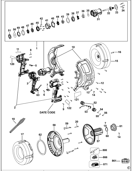 DEWALT Ersatzteile ROHRREINIGUNGSGERÄT DCD200 Typ: 1 QW