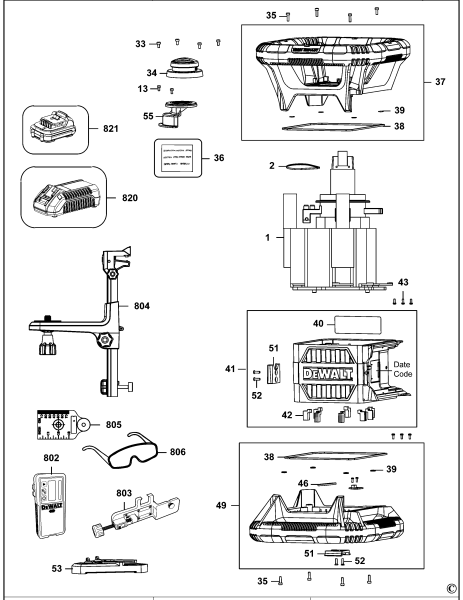 DEWALT Ersatzteile ROTATIONSLASER DCE074D1R Typ: 1 QW