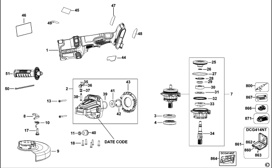 DEWALT Ersatzteile KLEINER WINKELSCHLEIFER DCG414 Typ: 1 QW