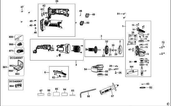 DEWALT Ersatzteile KLEINER WINKELSCHLEIFER DCG406 Typ: 1 XJ