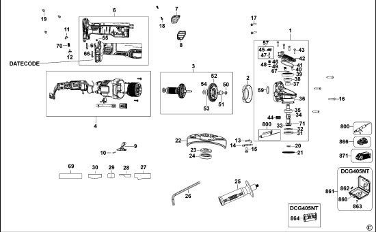 DEWALT Ersatzteile WINKELSCHLEIFER DCG405H2T Typ: 1 QW