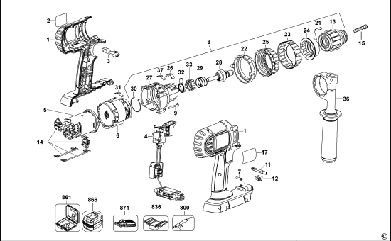 DEWALT Ersatzteile AKKU-BOHRMASCHINE DC901 Typ: 2 QW