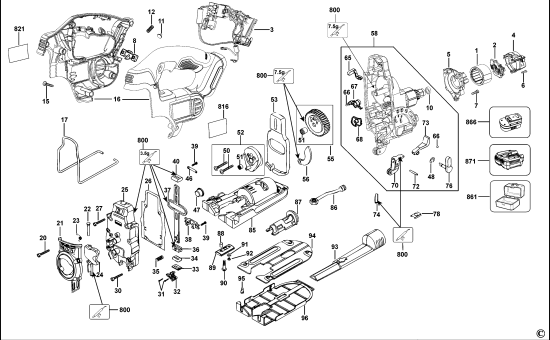 DEWALT Ersatzteile AKKU-STICHSÄGE DCS332 Typ: 3 QW