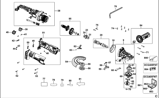 DEWALT Ersatzteile KLEINER WINKELSCHLEIFER DCG405F Typ: 1 XJ
