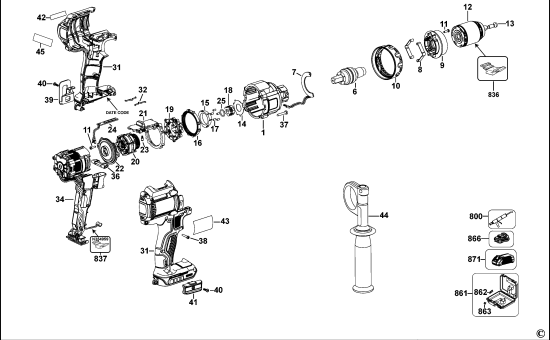 DEWALT Ersatzteile AKKU-BOHRMASCHINE DCD932 Typ: 10 QW