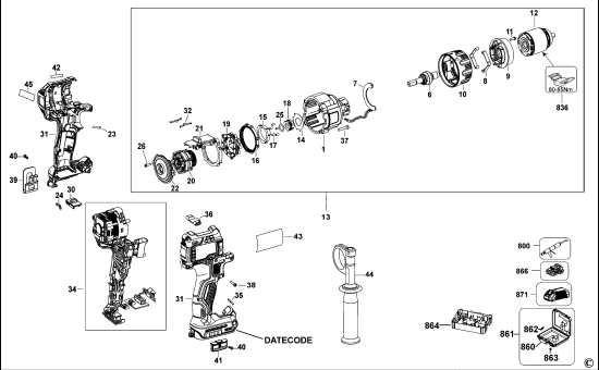DEWALT Ersatzteile AKKU-BOHRMASCHINE 18V LI-ION DCD991 Typ: 1 QW