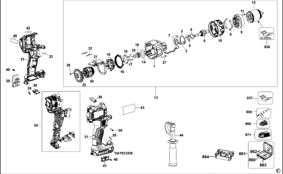DEWALT Ersatzteile AKKU-BOHRMASCHINE 18V LI-ION DCD996 Typ: 1 QW