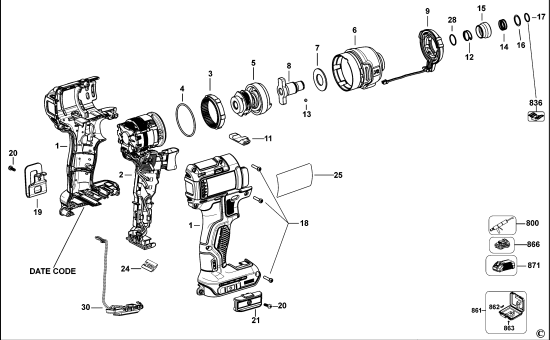 DEWALT Ersatzteile SCHLAGSCHRAUBER DCF888 Typ: 1 QW