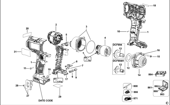 DEWALT Ersatzteile SCHLAGSCHRAUBENSCHL. DCF894 Typ: 1 QW