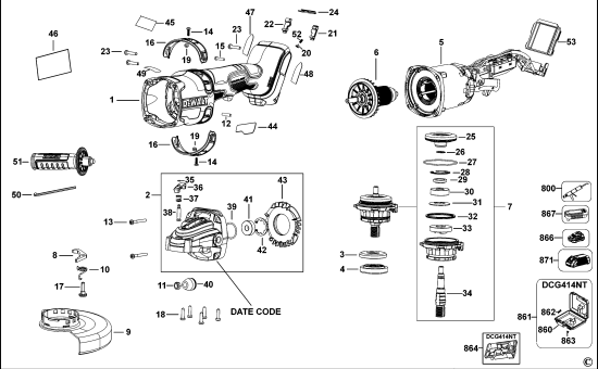 DEWALT Ersatzteile KLEINER WINKELSCHLEIFER DCG414 Typ: 3 QW