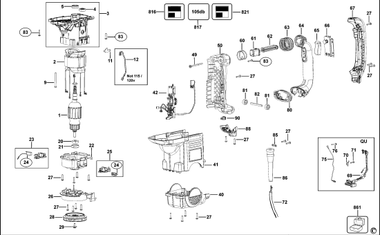 DEWALT Ersatzteile DREHHAMMER D25601K Typ: 3 QS