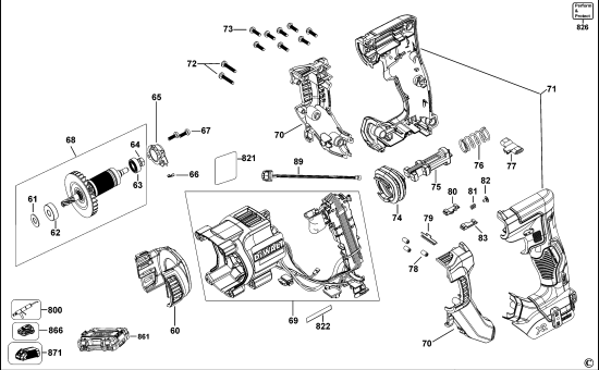 DEWALT Ersatzteile AKKU-BOHRMASCHINE DCH263 Typ: 1 QW