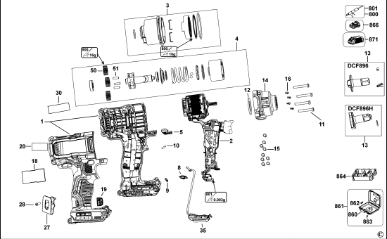 DEWALT Ersatzteile SCHLAGSCHRAUBENSCHL. DCF896 Typ: 1 QW