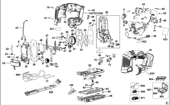 DEWALT Ersatzteile STICHSÄGE DCS334 Typ: 1 QW