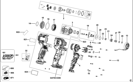 DEWALT Ersatzteile SCHLAGSCHRAUBER DCF801C2 Typ: 1 QW