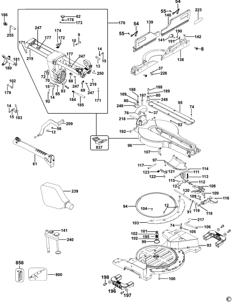 DEWALT Ersatzteile GEHRUNGSSÄGE DWS780 Typ: 12 QS