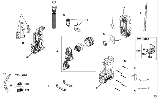 DEWALT Ersatzteile STAUBABSAUGER DWH161 Typ: 1 QW