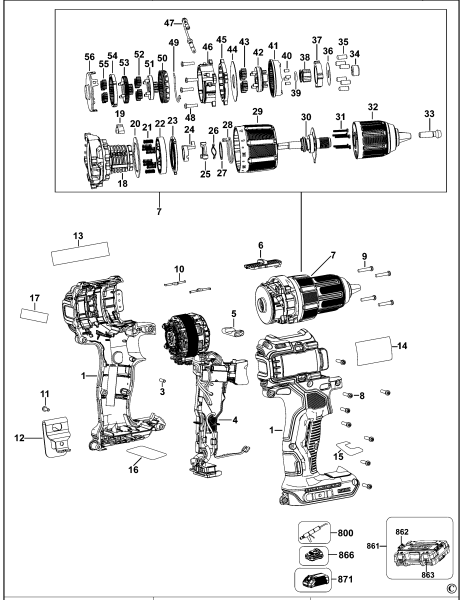 DEWALT Ersatzteile BOHRHAMMER DCD709 Typ: 1 QW