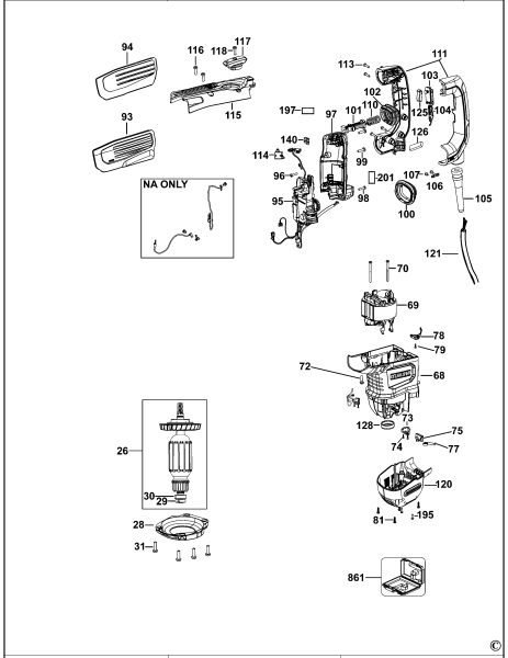 DEWALT Ersatzteile DREHBOHRHAMMER D25614 Typ: 1 QS