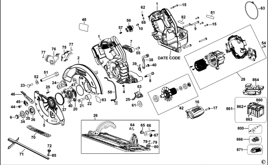 DEWALT Ersatzteile AKKU HANDKREISSÄGE DCS572 Typ: 1 QW