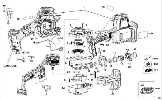 DEWALT Ersatzteile AKKU SÄBELSÄGE DCS369 Typ: 1 QW